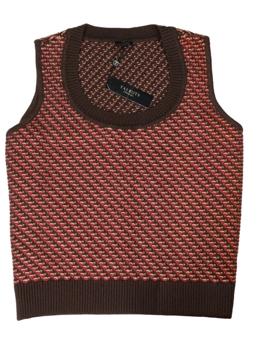TALBOTS | NEW Women’s Red Brown Tan Knit Sleeveless Sweater Shell Vest M Preppy